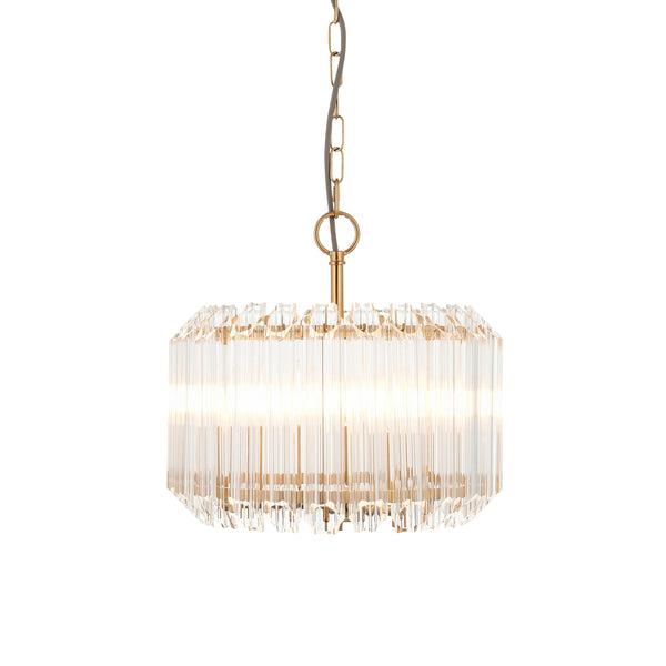 Endon Valentina 3 Light Pendant in brushed aged brass with clear glass