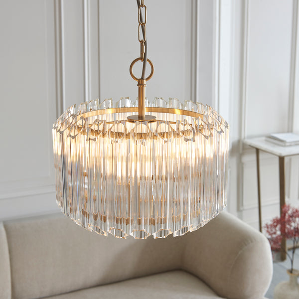 Valentina 3 Light Pendant lit up in a styled hallway