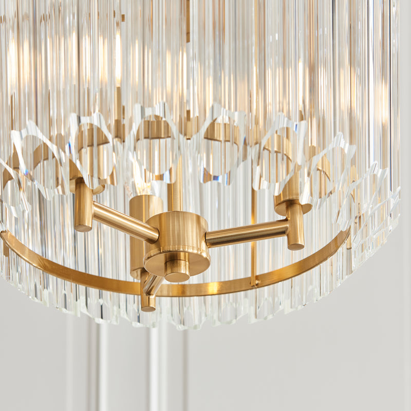 Close-up of the clear glass on the Valentina 3 Light Pendant