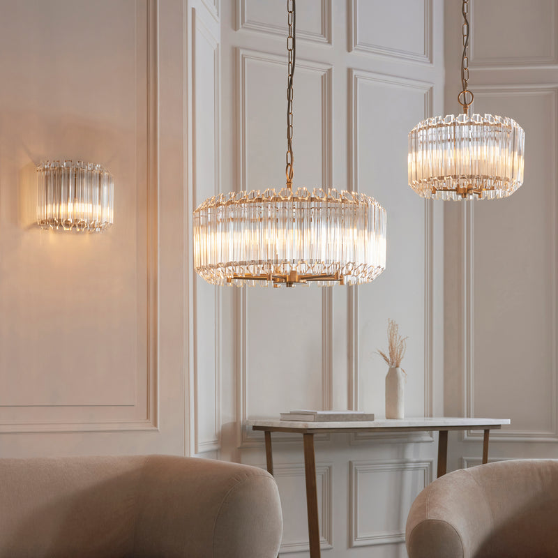Valentina 3 Light Pendant detail showing the clear glass and fittings