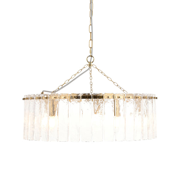 Endon Karine 5 Light Pendant in brushed aged brass with clear handmade textured glass