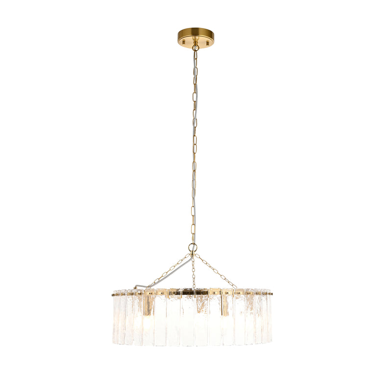 Karine 5 Light Pendant detail showing the clear handmade textured glass and fittings