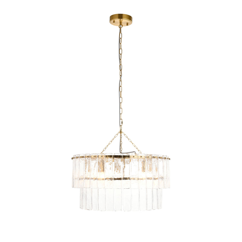 Close-up of the Karine 5 Light Tiered Pendant ceiling plate and fittings
