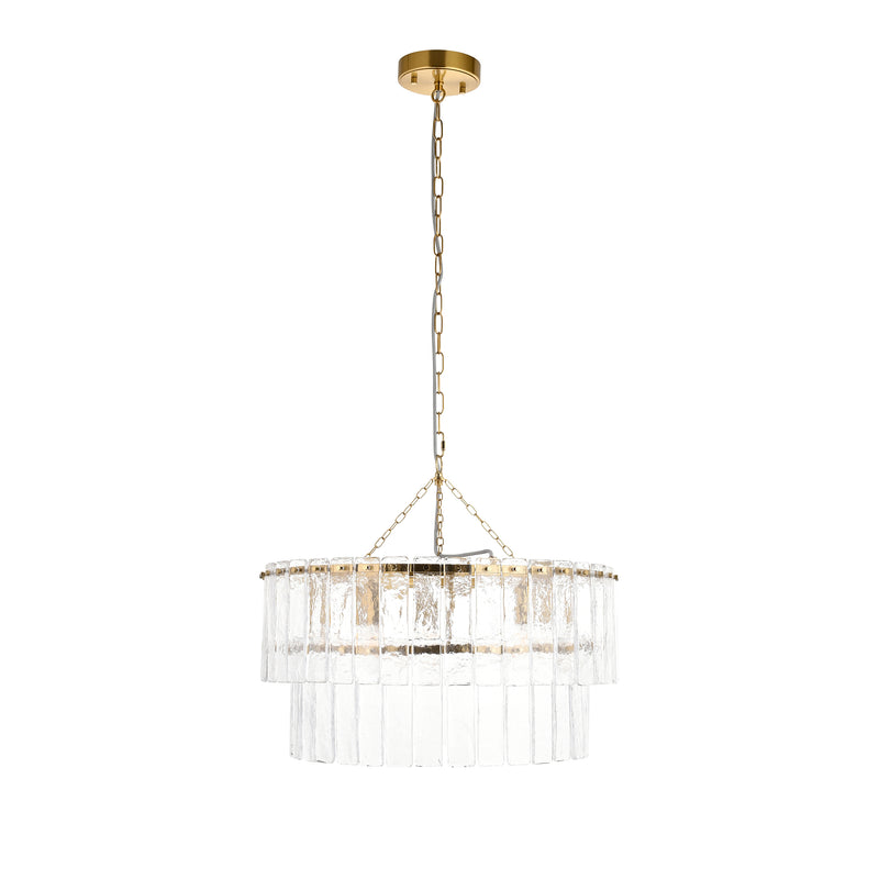 Karine 5 Light Tiered Pendant – alternative view in brushed aged brass