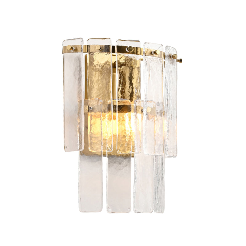 Endon Karine Wall Light in brushed aged brass with clear handmade textured glass