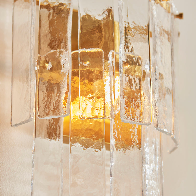 Karine Wall Light detail showing the clear handmade textured glass and fittings