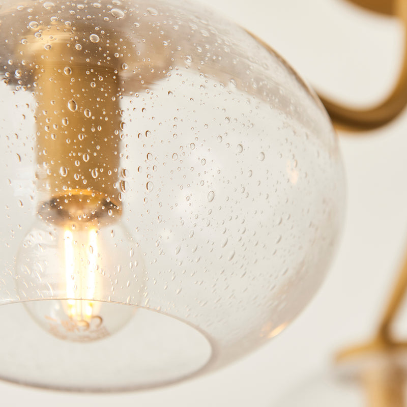 Jacob 3 Light Semi Flush Ceiling Light detail showing the clear bubble glass and fittings