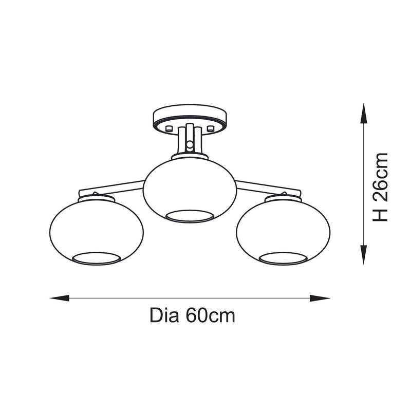Jacob 3 Light Semi Flush Ceiling Light – alternative view in warm brass