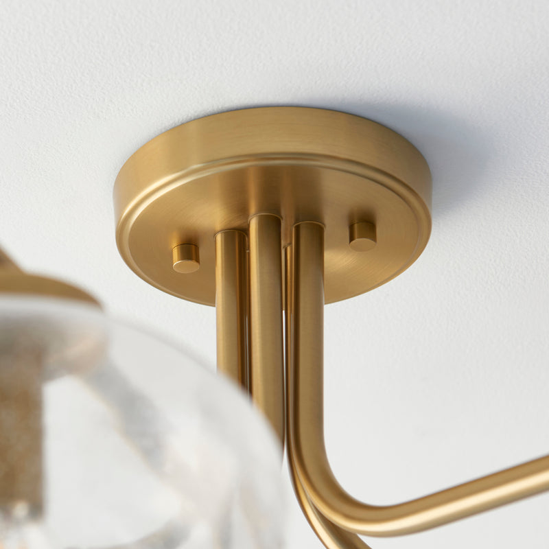 Detail of the warm brass finish on the Jacob 5 Light Semi Flush Ceiling Light