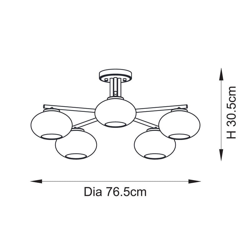 Jacob 5 Light Semi Flush Ceiling Light – alternative view in warm brass
