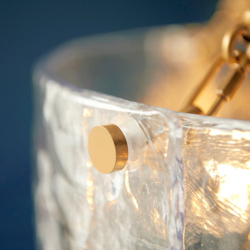 Keller 6 Light Pendant detail showing the handmade textured clear glass and fittings