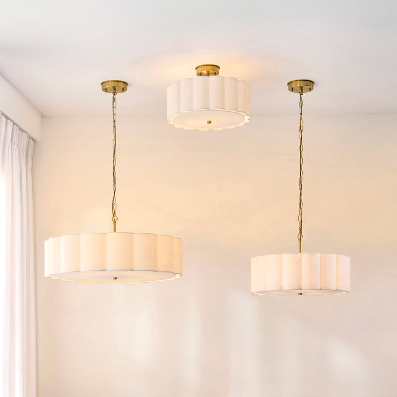 Serene 2 Light Flush Ceiling Light detail showing the vintage white cotton and fittings