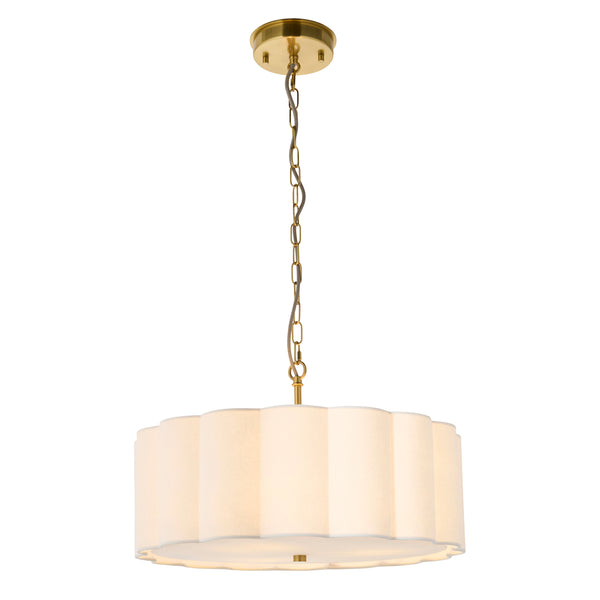 Endon Serene 3 Light Pendant in brushed aged brass with vintage white cotton