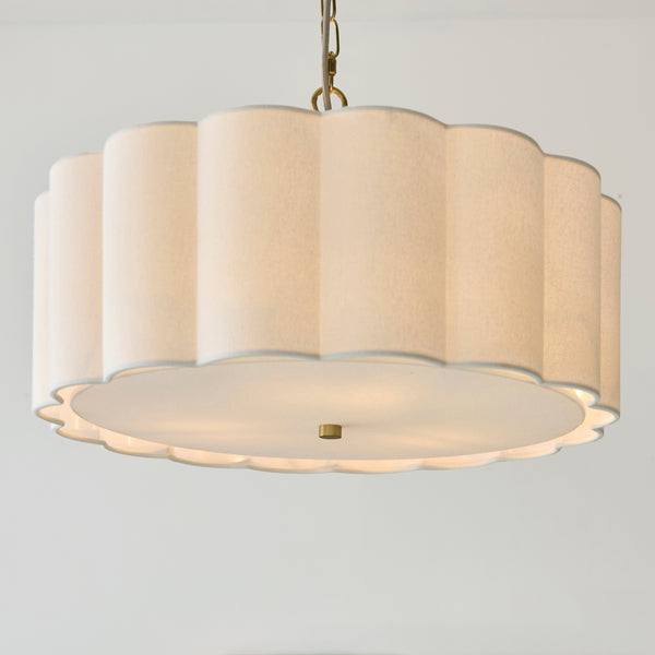 Close-up of the vintage white cotton on the Serene 3 Light Pendant