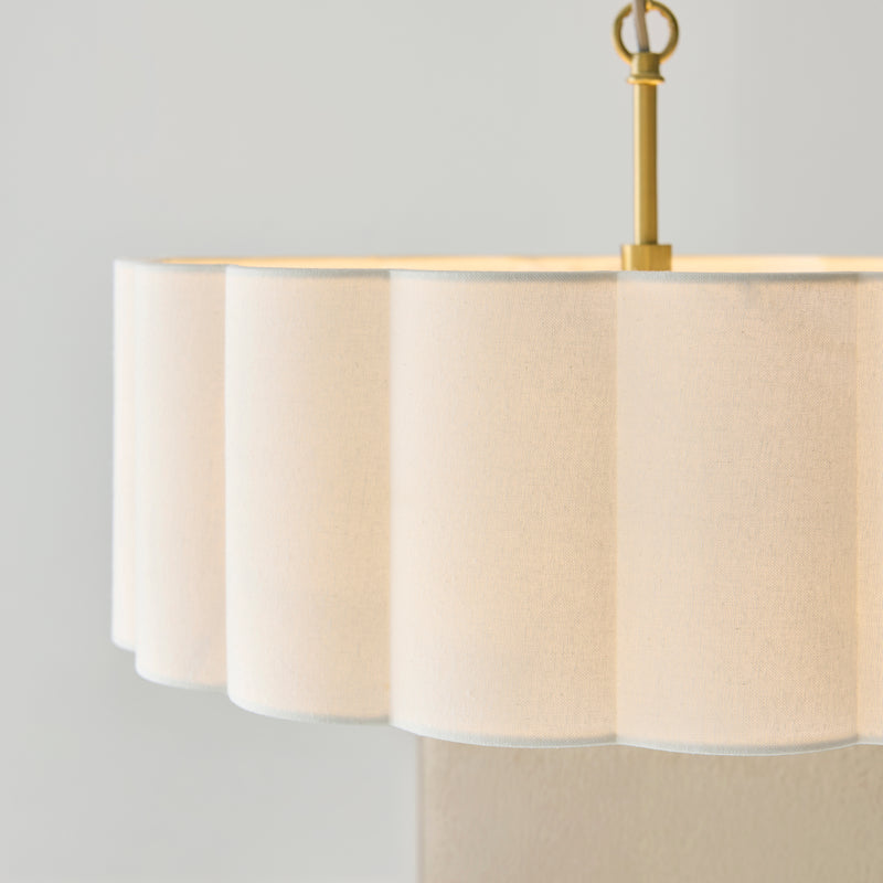Detail of the brushed aged brass finish on the Serene 3 Light Pendant