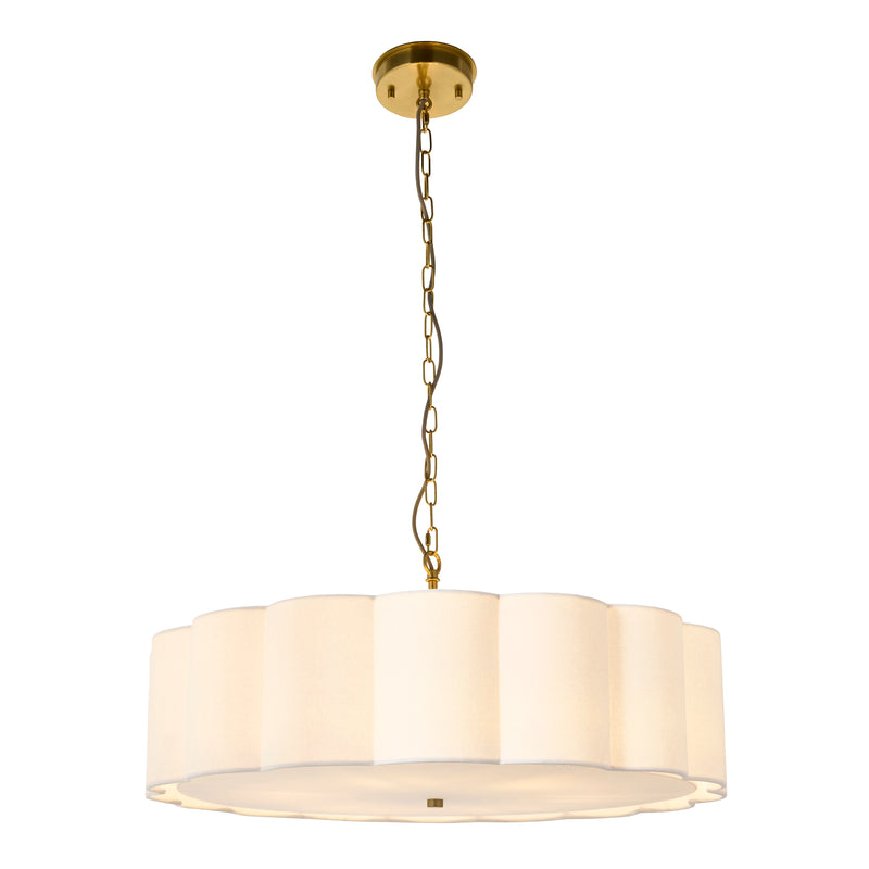 Endon Serene 6 Light Pendant in brushed aged brass with vintage white cotton