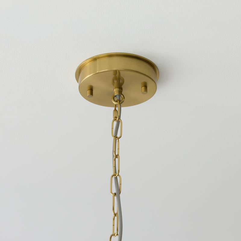 Serene 6 Light Pendant detail showing the vintage white cotton and fittings