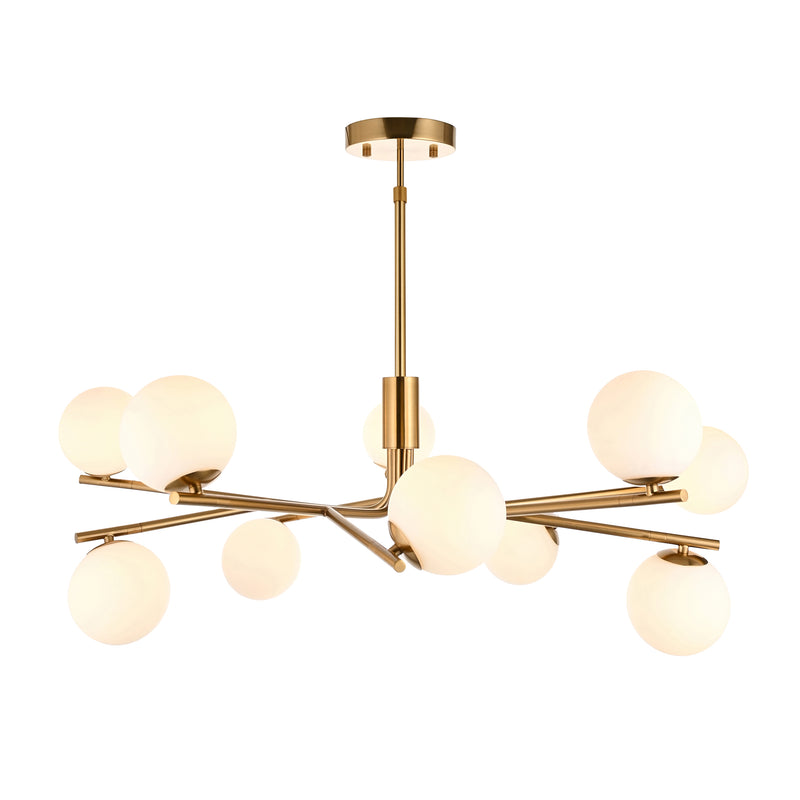 Endon Aaron 10 Light Globe Pendant in brushed aged brass with matt opal glass
