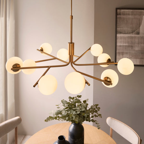 Close-up of the matt opal glass on the Aaron 10 Light Globe Pendant