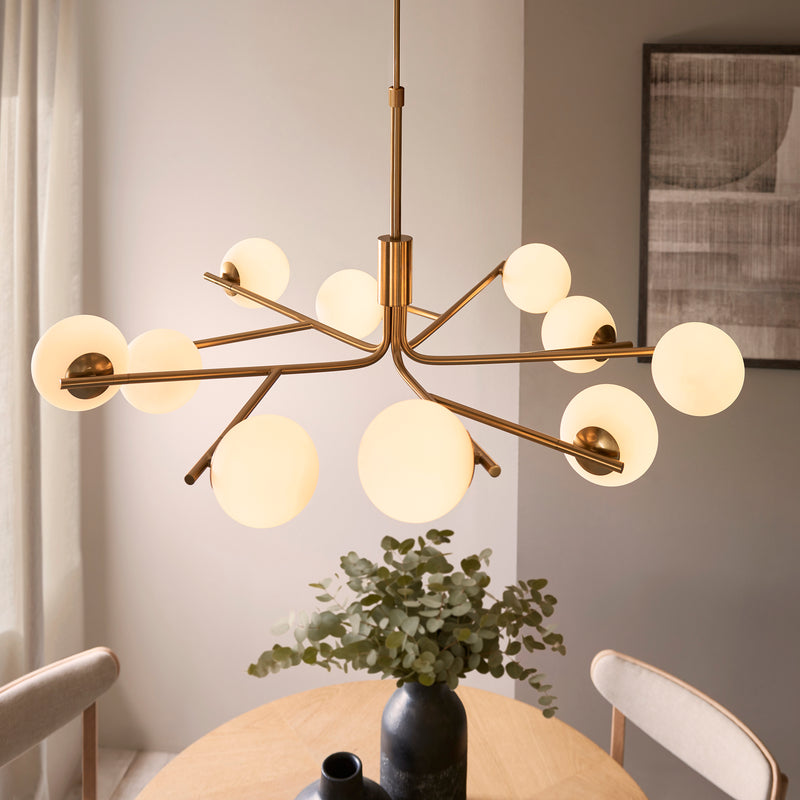 Close-up of the matt opal glass on the Aaron 10 Light Globe Pendant