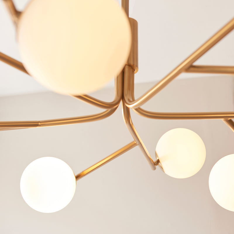 Aaron 10 Light Globe Pendant detail showing the matt opal glass and fittings