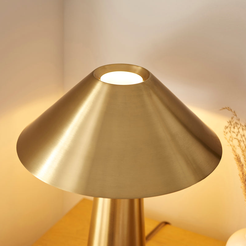 Detail of the brushed aged brass finish on the Isak Table Lamp