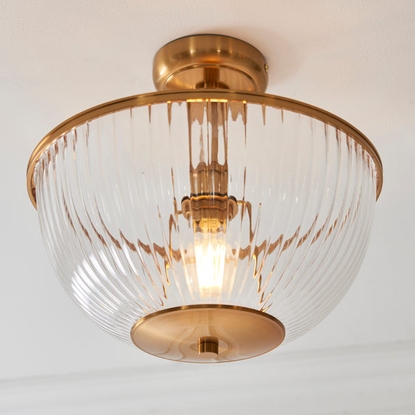 Close-up of the clear ribbed glass on the Somerset Uplighter Flush Ceiling Light
