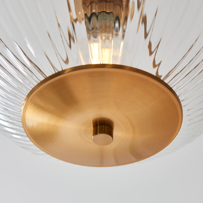 Somerset Uplighter Flush Ceiling Light detail showing the clear ribbed glass and fittings
