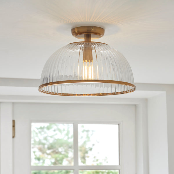 Somerset Flush Ceiling Light lit up in a styled hallway