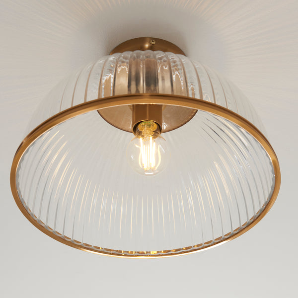 Close-up of the clear ribbed glass on the Somerset Flush Ceiling Light