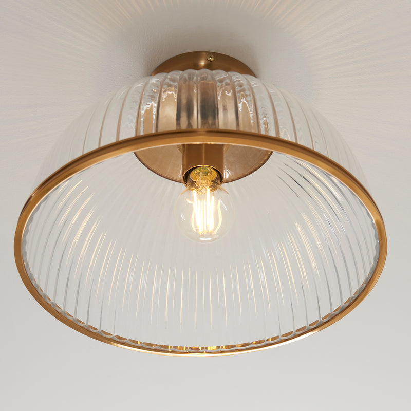 Close-up of the clear ribbed glass on the Somerset Flush Ceiling Light
