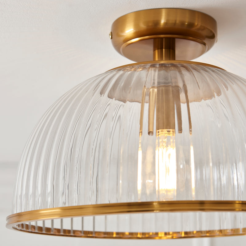 Detail of the vintage brass finish on the Somerset Flush Ceiling Light