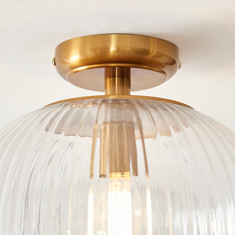 Somerset Flush Ceiling Light detail showing the clear ribbed glass and fittings