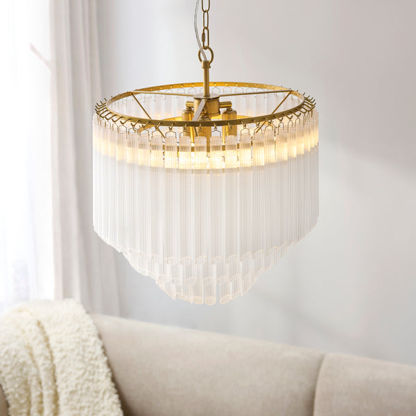 Montpellier 3 Light Chandelier in brushed aged brass shown in a room setting