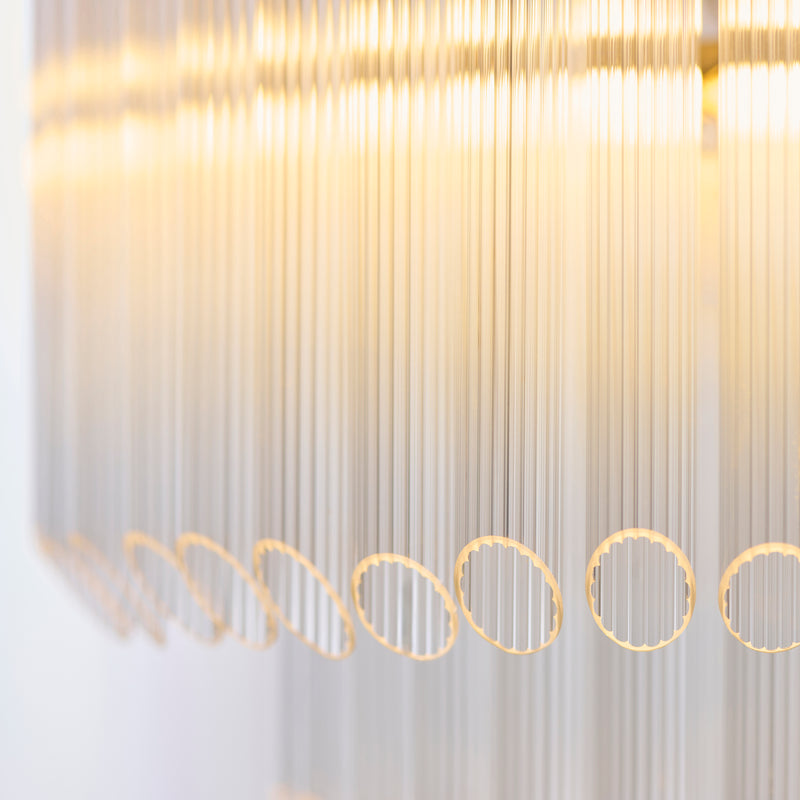 Montpellier 3 Light Chandelier detail showing the clear ribbed glass and fittings