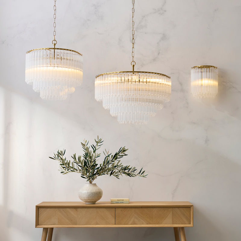 Close-up of the Montpellier 3 Light Chandelier ceiling plate and fittings