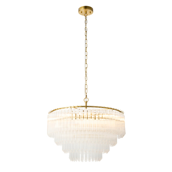 Endon Montpellier 6 Light Chandelier in brushed aged brass with clear ribbed glass