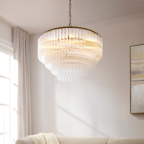 Montpellier 6 Light Chandelier lit up in a styled living room