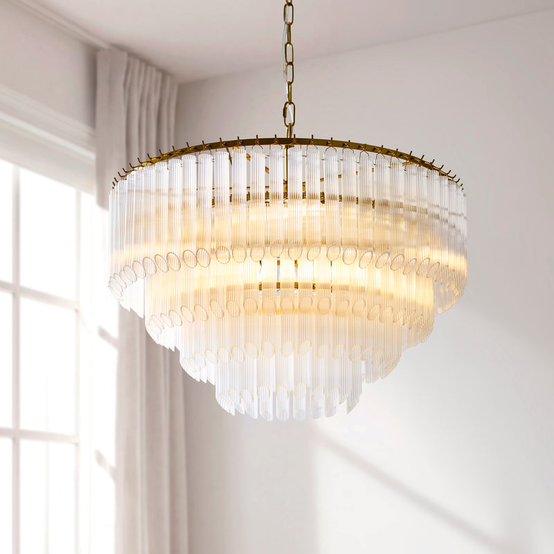 Montpellier 6 Light Chandelier in brushed aged brass shown in a room setting