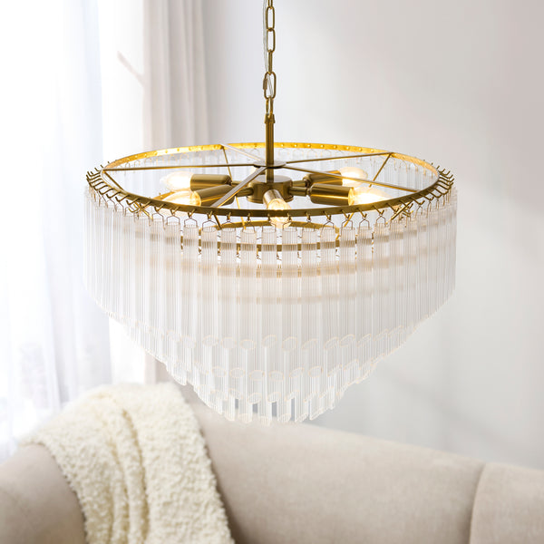 Close-up of the clear ribbed glass on the Montpellier 6 Light Chandelier