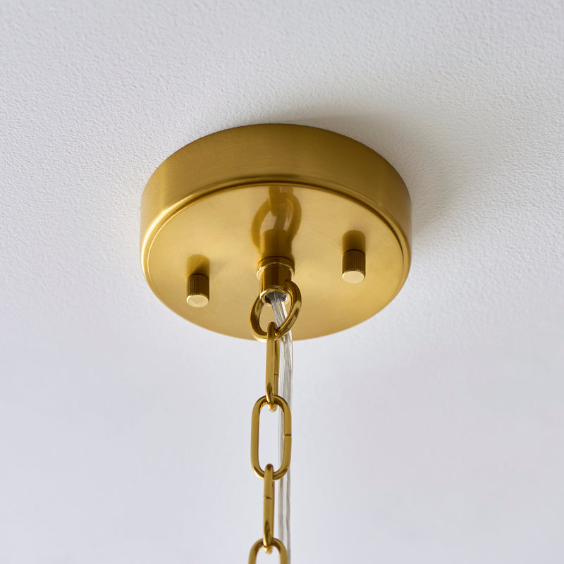 Montpellier 6 Light Chandelier detail showing the clear ribbed glass and fittings