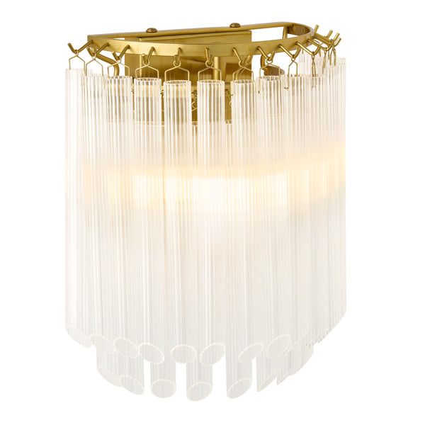Endon Montpellier Wall Light in brushed aged brass with clear ribbed glass