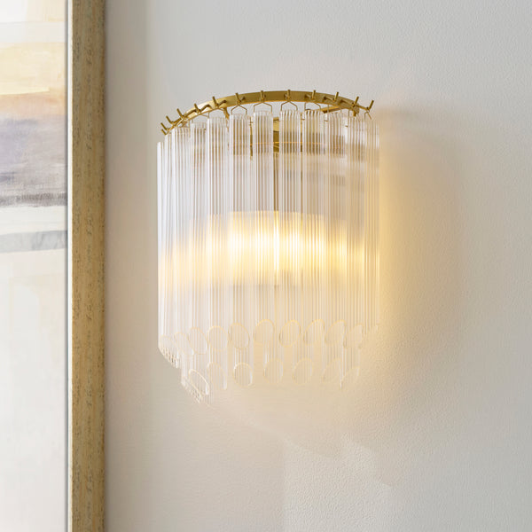 Montpellier Wall Light lit up in a styled hallway