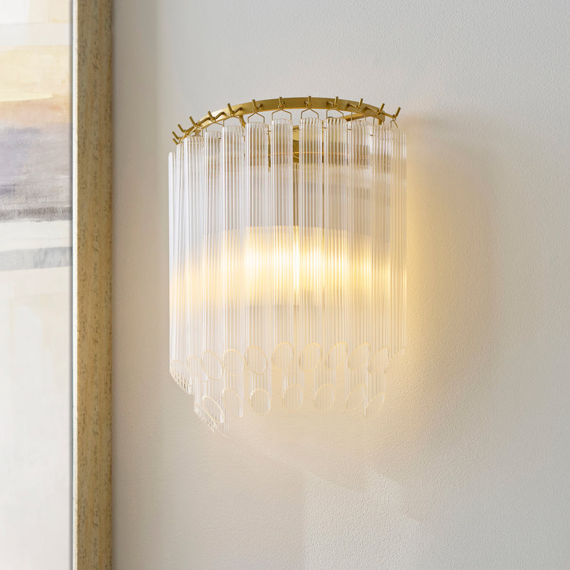 Montpellier Wall Light lit up in a styled hallway