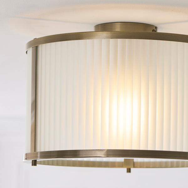 Close-up of the frosted ribbed glass on the Ridgeton Frosted Flush Ceiling Light