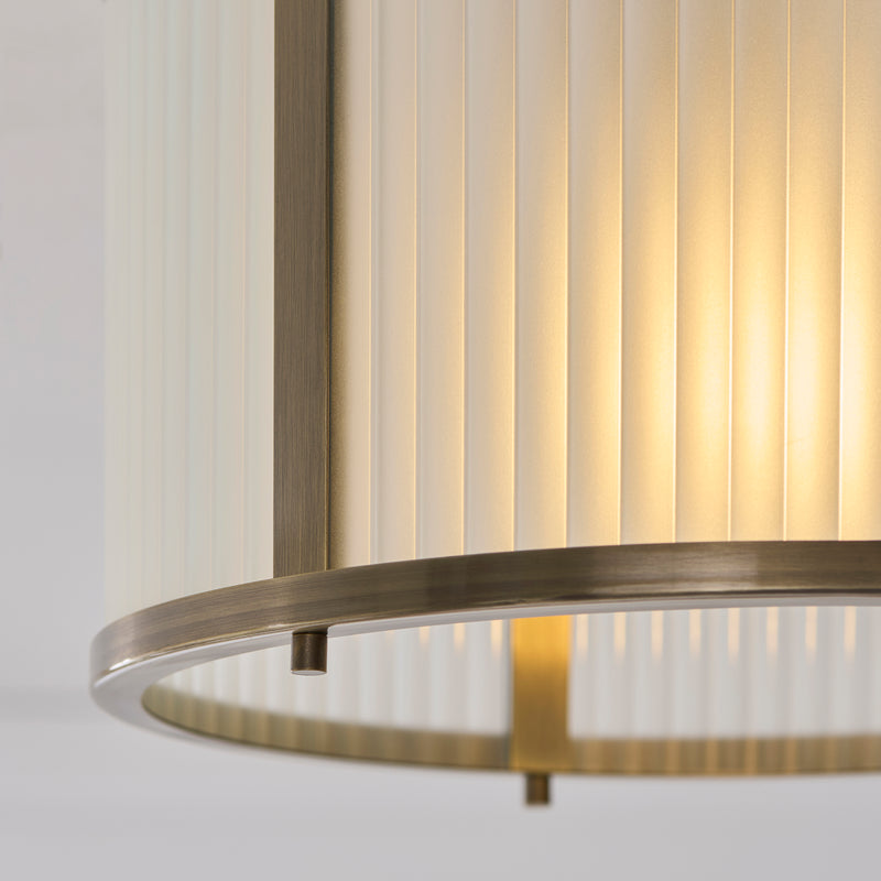 Detail of the antique brass finish on the Ridgeton Frosted Flush Ceiling Light