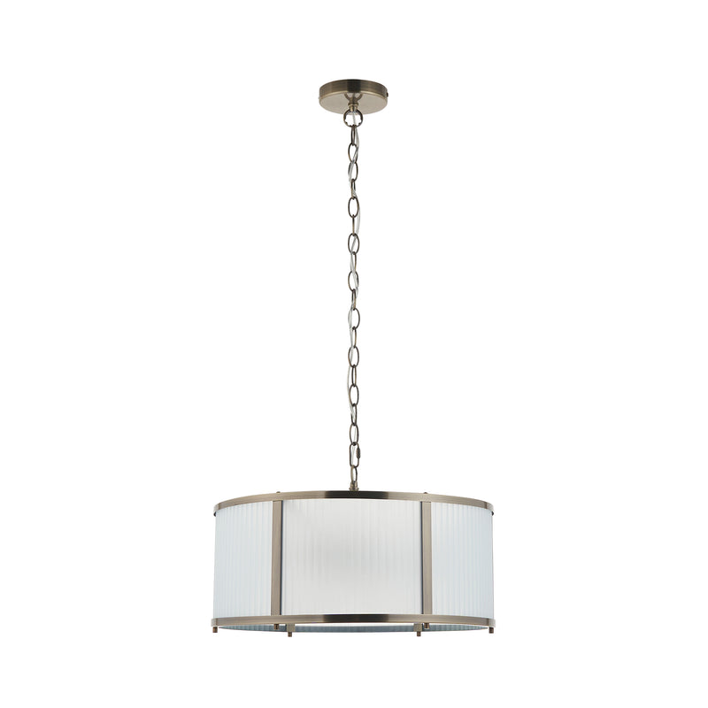 Ridgeton Frosted 3 Light Pendant dimension drawing showing width and drop