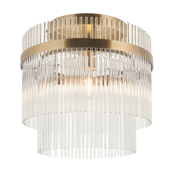 Endon Marietta Flush Ceiling Light in antique brass with clear glass