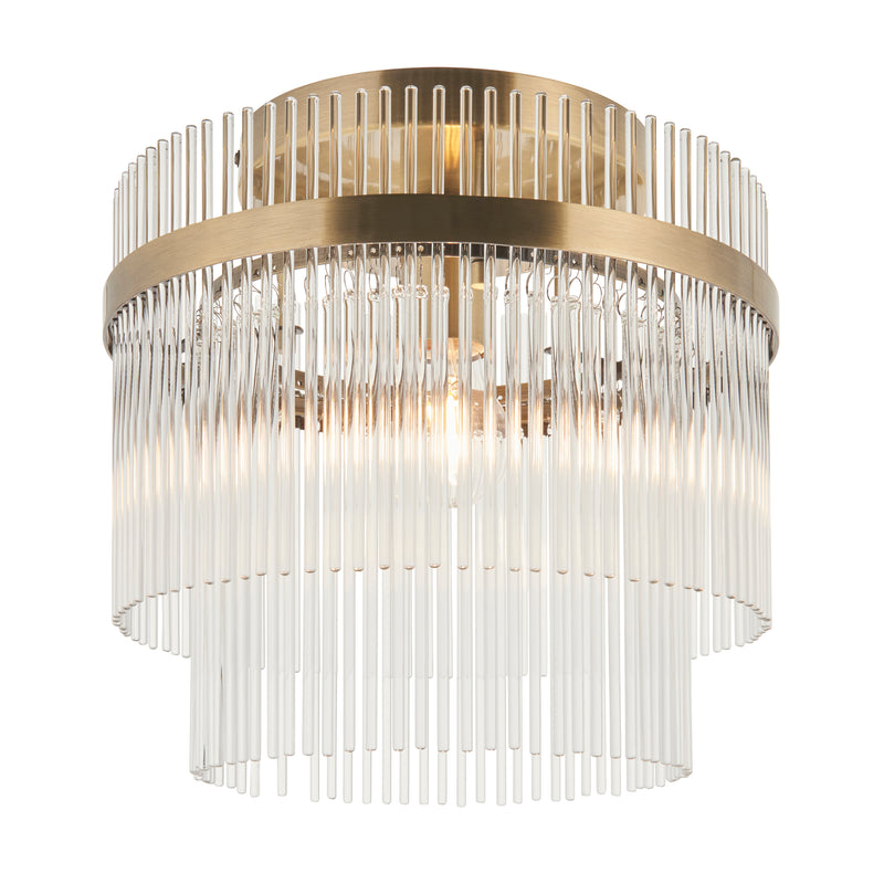 Endon Marietta Flush Ceiling Light in antique brass with clear glass