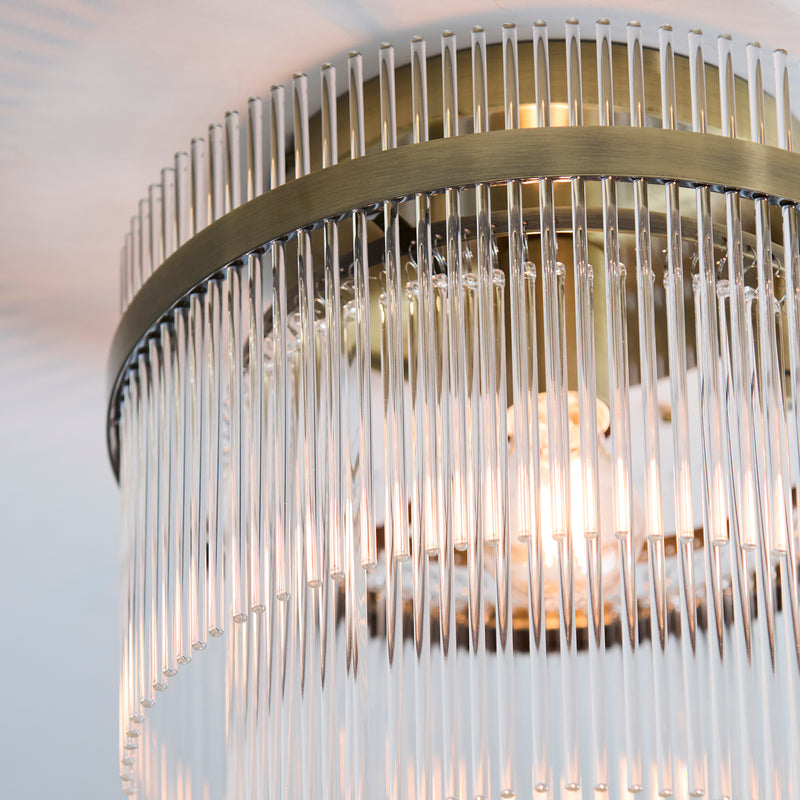 Detail of the antique brass finish on the Marietta Flush Ceiling Light